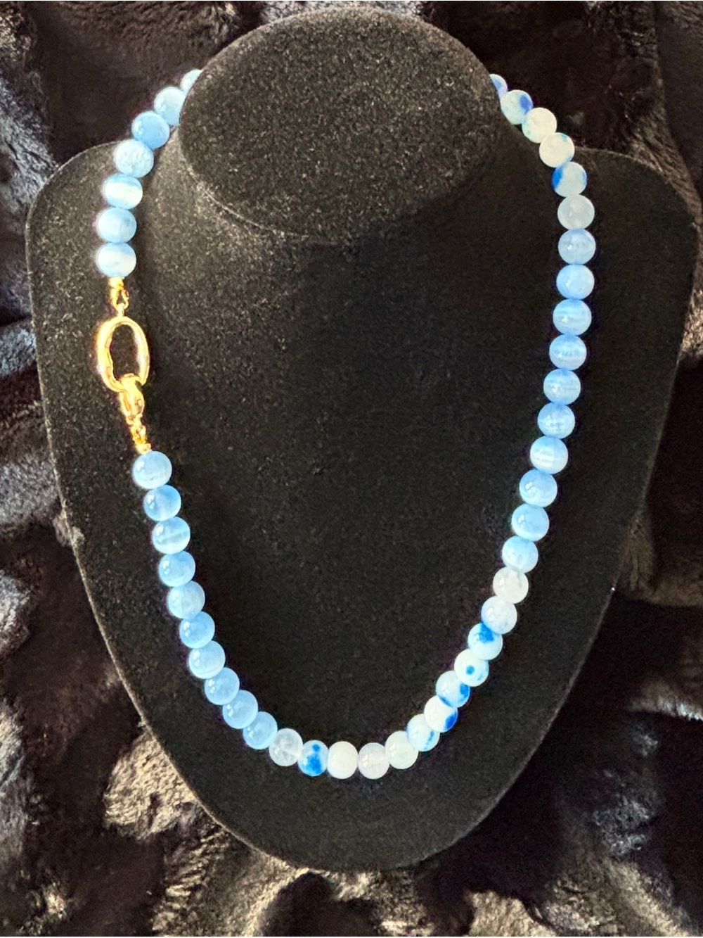 Blue Beaded Necklace with Gold-Tone Clasp